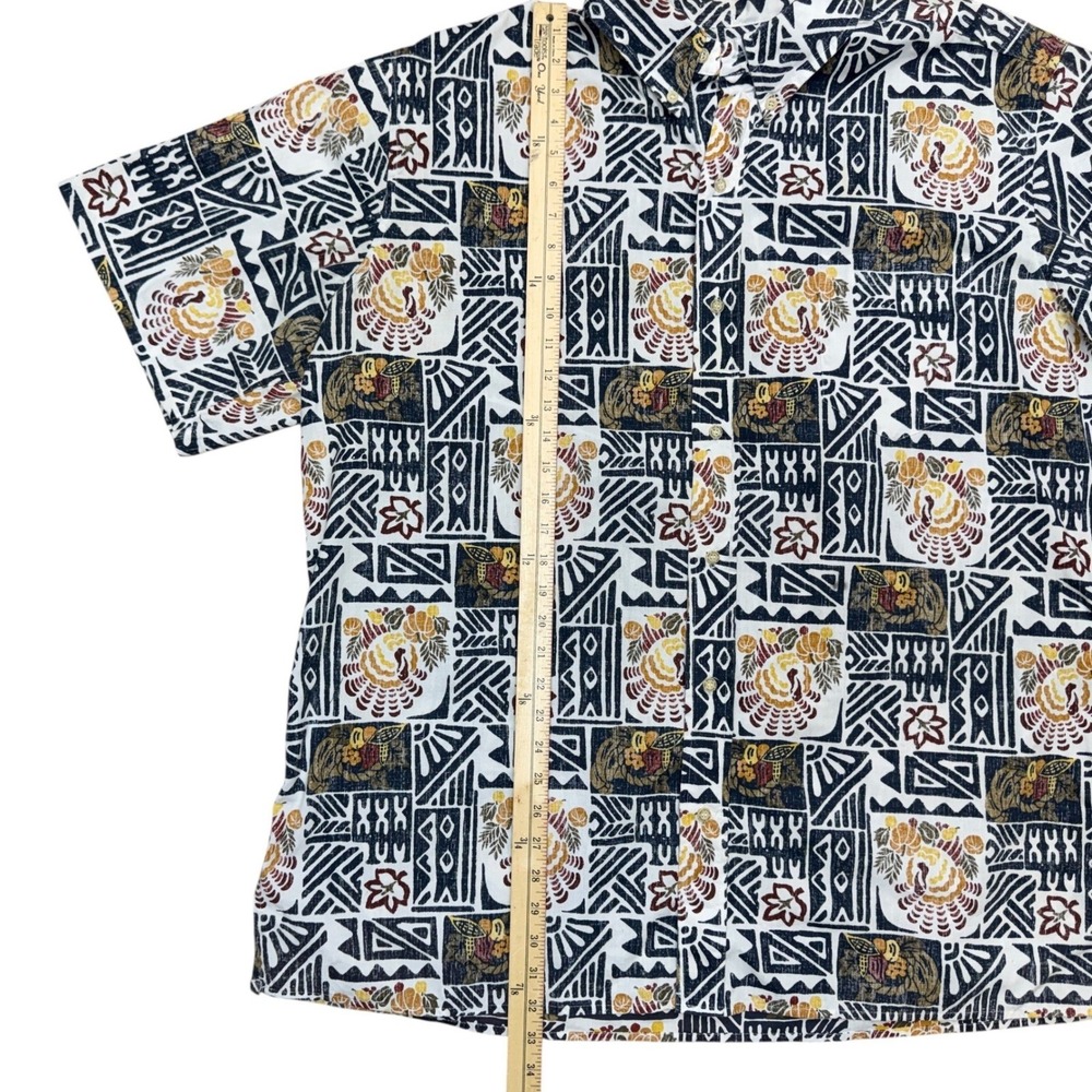 Reyn Spooner Thanksgiving Turkey Tribal Print Hawaiian Shirt Mens 3XL White Navy - Picture 6 of 7